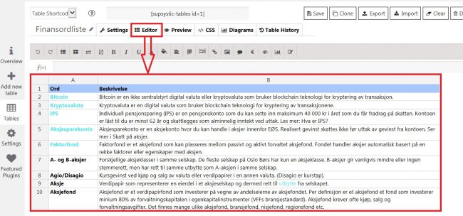 Data inn i tabell