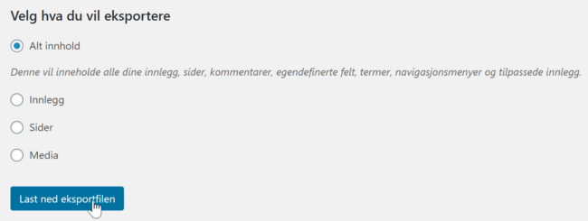 eksporter innlegg fra wordpress
